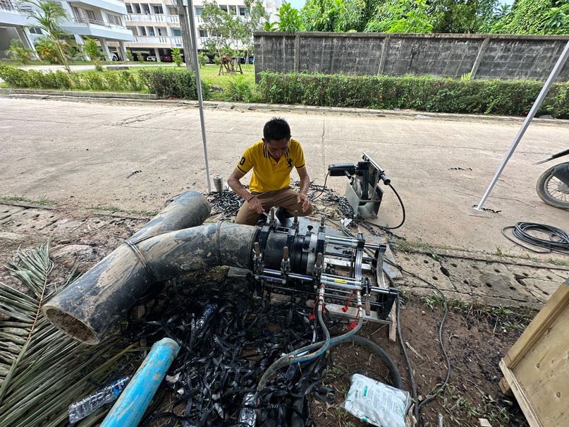 งานเชื่อมท่อ HDPE ระบบรวบรวมน้ำเสีย